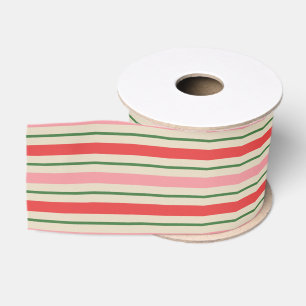 Ouderwetse Retro Kerst Streep Patroon Roze Grosgrain Lint