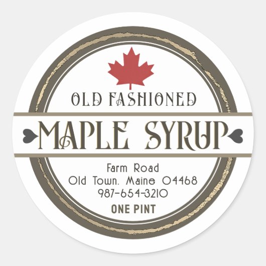 Ouderwetse Retro Maple Syrup Harten en Blad Ronde Sticker (Voorkant)