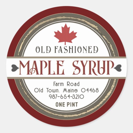 Ouderwetse Retro Maple Syrup Harten en Blad Ronde Sticker (Voorkant)