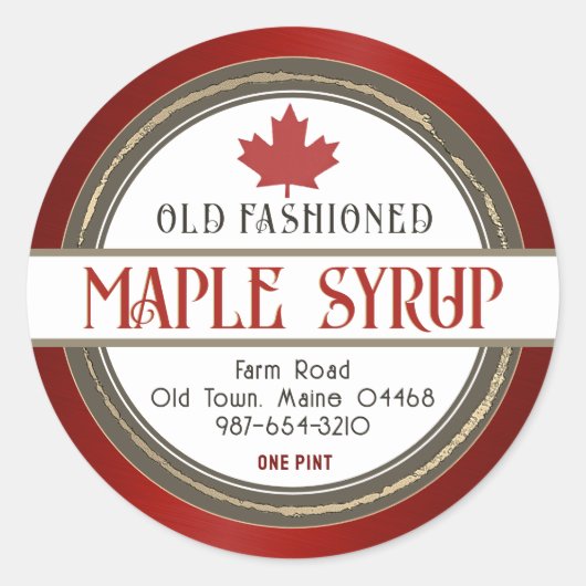 Ouderwetse Retro Maple Syrup Harten en Blad Ronde Sticker (Voorkant)