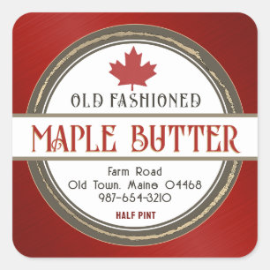 Ouderwetse Retro Maple Syrup Harten en Blad Vierkante Sticker
