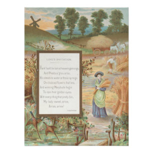Ouderwetse Retro Valentijn, landschap van het plat Perfect Poster