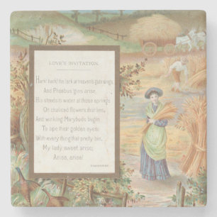 Ouderwetse Retro Valentijn, landschap van het plat Stenen Onderzetter