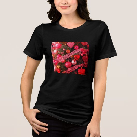 Ouderwetse Retro Valentijnsboom op knus zwart Tri-Blend Shirt (Voorkant)