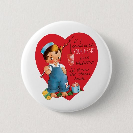 Ouderwetse Retro Valentijnsdag, Jongen die Hartjes Ronde Button 5,7 Cm (Voorkant)