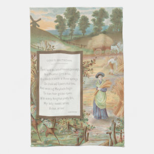 Ouderwetse Retro Valentijnsdag, landschap van het Theedoek