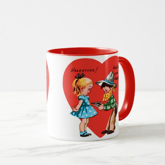 Ouderwetse Retro Valentijnsdag, Meisje met Cowboy Mok (Voorkant rechts)