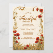 Ouderwetse Rode Bloemige Thanksgiving-viering Kaart (Voorkant)