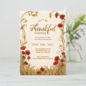 Ouderwetse Rode Bloemige Thanksgiving-viering Kaart (Staand voorkant)