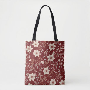 Ouderwetse rode cottage botanische bloempatroon tote bag