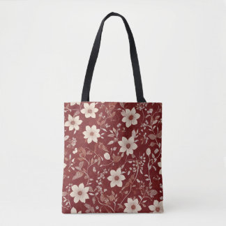 Ouderwetse rode cottage botanische bloempatroon tote bag