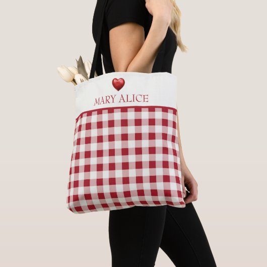 Ouderwetse rode en crème gingham met hartje tote bag (Dichtbij)