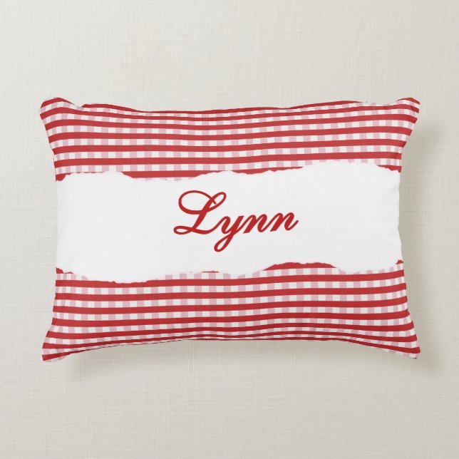 Ouderwetse rode en witte gingham gescheurde papier accent kussen (Voorkant)