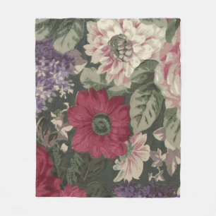 Ouderwetse rode roze blauwe witte bloemen schilder fleece deken