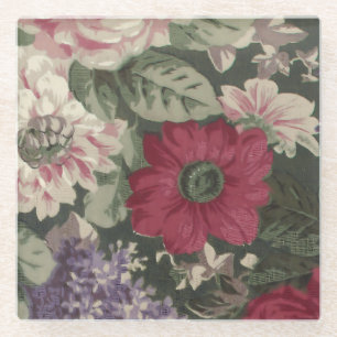 Ouderwetse rode roze blauwe witte bloemen schilder glazen onderzetter