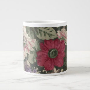 Ouderwetse rode roze blauwe witte bloemen schilder grote koffiekop