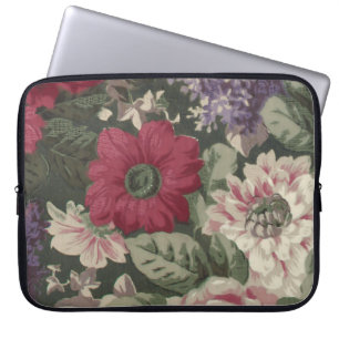 Ouderwetse rode roze blauwe witte bloemen schilder laptop sleeve