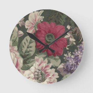 Ouderwetse rode roze blauwe witte bloemen schilder ronde klok