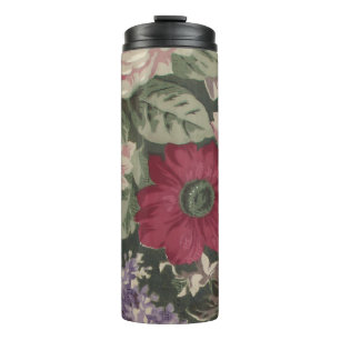 Ouderwetse rode roze blauwe witte bloemen schilder thermosbeker