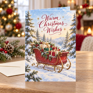 Ouderwetse rode slee Warme kerstwensen Kaart