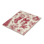 Ouderwetse rode toile kerstpatroon met kerstsokken tegeltje (Zijkant)