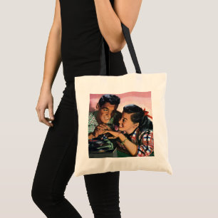 Ouderwetse romantiek, geliefden op de middelbare s tote bag