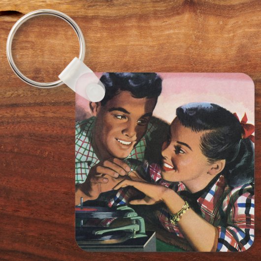 Ouderwetse romantiek, geliefden van de middelbare  sleutelhanger (Voorkant)