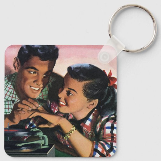Ouderwetse romantiek, geliefden van de middelbare  sleutelhanger (Achterkant)