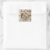 Ouderwetse Romantische Bloemengewassen Kant Jute L Vierkante Sticker (Tas)