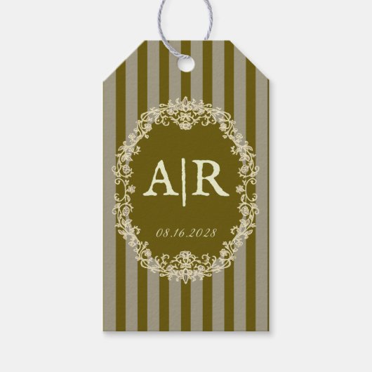 Ouderwetse Romantische Bloemige Monogram Bruiloft Cadeaulabel (Voorkant)