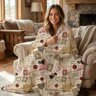 Ouderwetse Romantische Liebesbrieven & Waszegels Fleece Deken