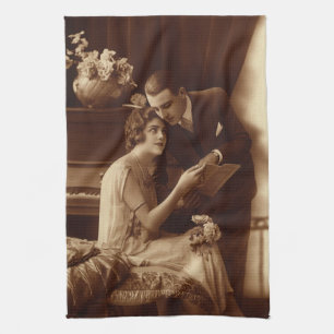 Ouderwetse romantische muziek, liefde- en romantie theedoek