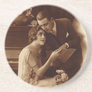 Ouderwetse romantische muziek, liefde- en romantie zandsteen onderzetter