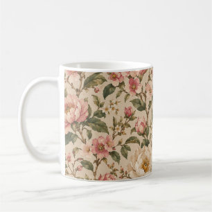 Ouderwetse Romantische Pioen & Rozen Tuin Patroon Koffiemok