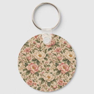 Ouderwetse Romantische Pioen & Rozen Tuin Patroon Sleutelhanger