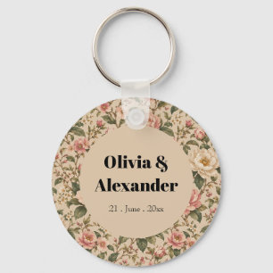Ouderwetse Romantische Pioen & Rozen Tuin Patroon Sleutelhanger