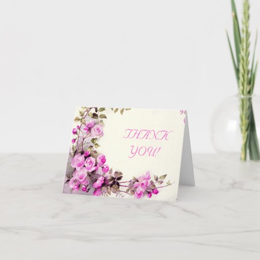 Ouderwetse romantische roze rozen bruiloft Bedankt (Voorkant)