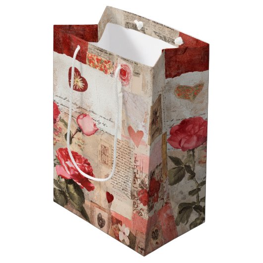 Ouderwetse Romantische Rozen Collage (3) Medium Cadeauzakje (Voorkant Gekanteld)
