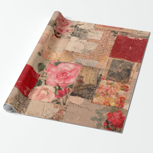 Ouderwetse Romantische Rozen Collage (5) Cadeaupapier (Uitgerold)