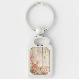 Ouderwetse romantische rozen in hout sleutelhanger