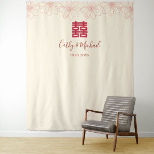 Ouderwetse rood beige bloemmotief Chinees trouw de Wandkleed