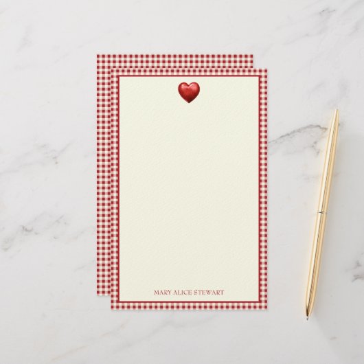 Ouderwetse rood en crèmekleurige geruite stof met briefpapier (Voorkant / Achterkant in situ)