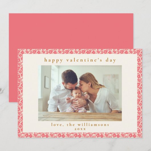 Ouderwetse Rood Roze Bloem Foto Valentijnsdag Feestdagenkaart (Voorkant / Achterkant)