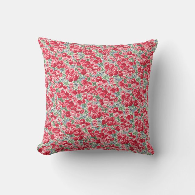 Ouderwetse rood-rozen bloempatroon kussen (Voorkant)