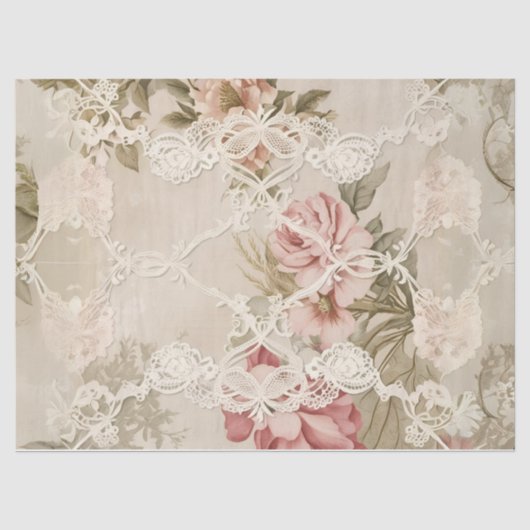 Ouderwetse Roos Achter Kant Decoupage Tissuepapier (Voorkant)