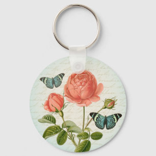 Ouderwetse roos bloem vlinder elegante sleutelhang sleutelhanger