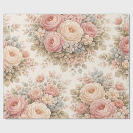Ouderwetse Roos Bloempatroon | Elegante Pastel Cadeaupapier