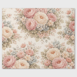 Ouderwetse Roos Bloempatroon Elegante Pastel Cadeaupapier