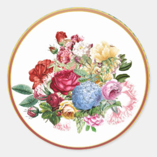 Ouderwetse Roos en Hortensia Botanisch /Gouden Ran Ronde Sticker