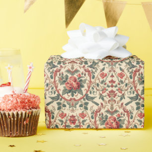 Ouderwetse Roos & Vogelpatroon Romantische Art Nou Cadeaupapier